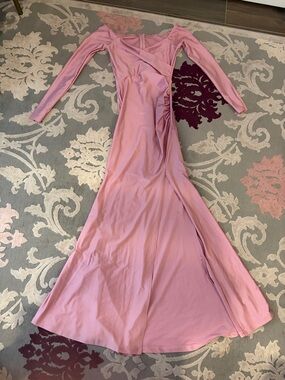 Women's Pink Long Sleeve satin Maxi Dress
